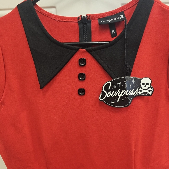 Dress, red, black, sour, 50s, retro, holiday, streetwear, casual, goth, office - Picture 2 of 4